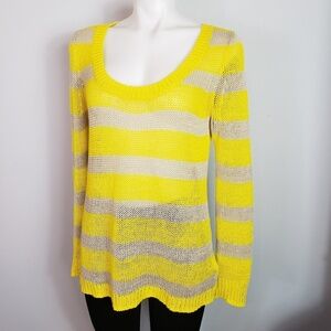 J. Crew striped linen sweater oversize yellow gray